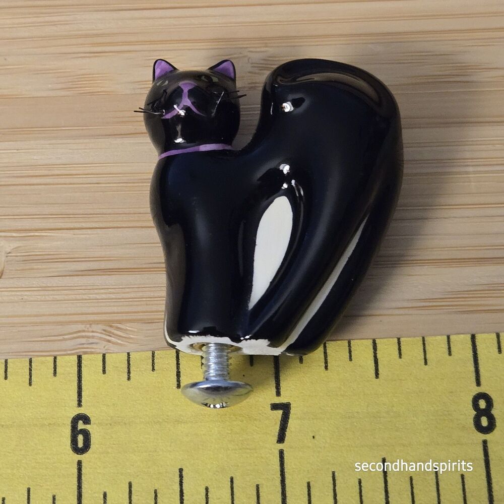 Longaberger Basket 2008 Halloween Knob Black Cat Ceramic # 23608